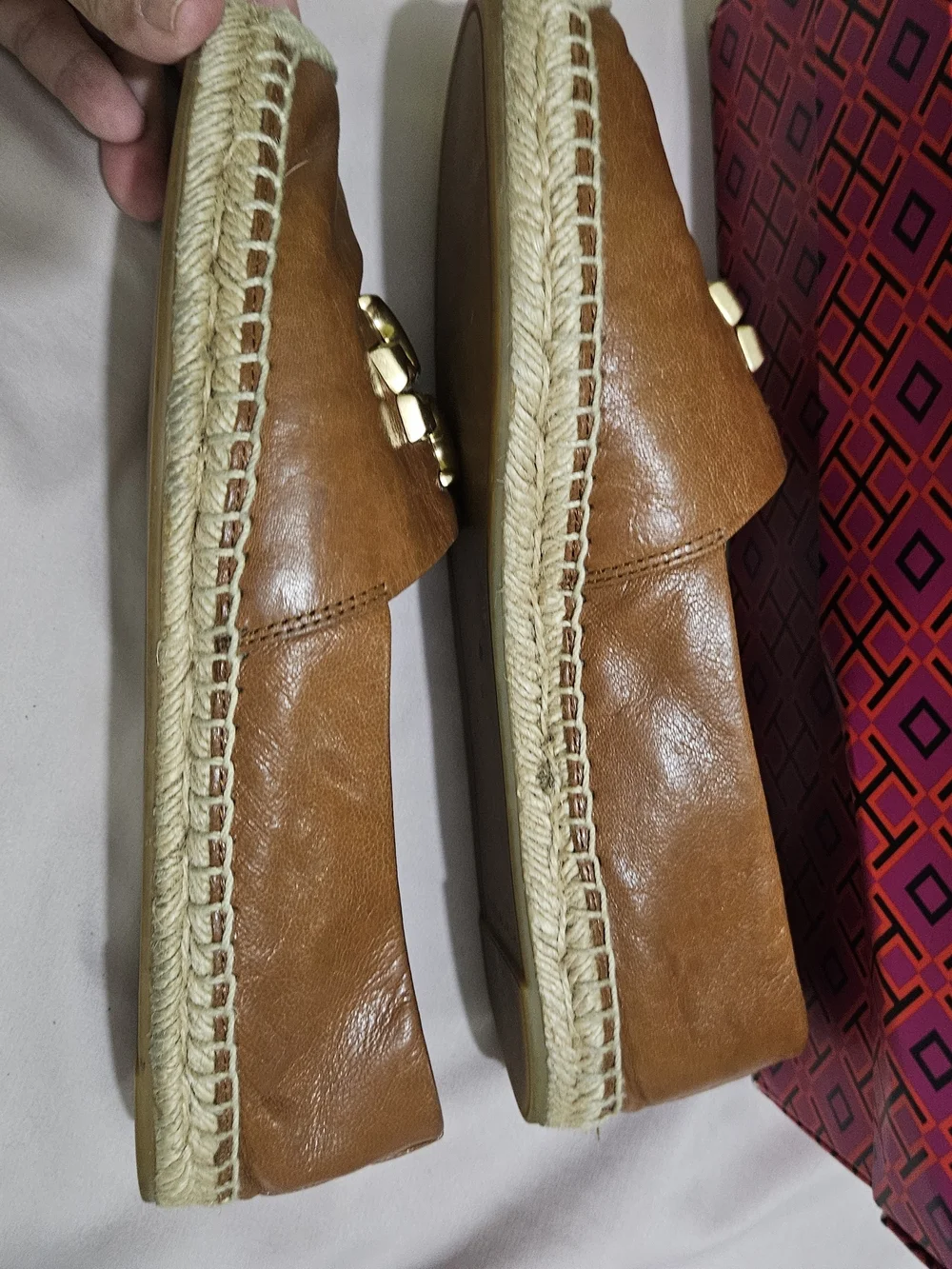Tory Burch Brown Leather Espadrille Loafers with Gold Logo